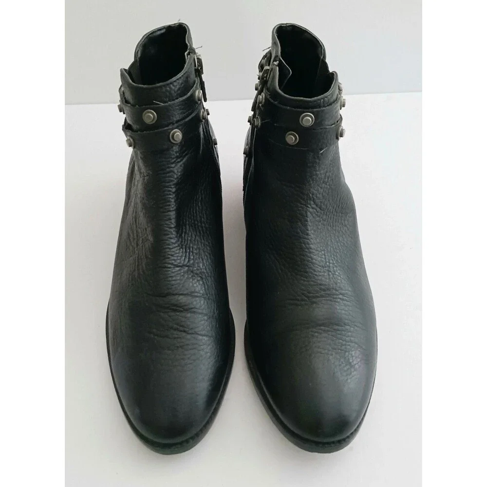 Halogen Lidia Blk Leather Moto Ankle Boot Studded Harness Buckle Strap Sz 8 - Picture 2 of 14